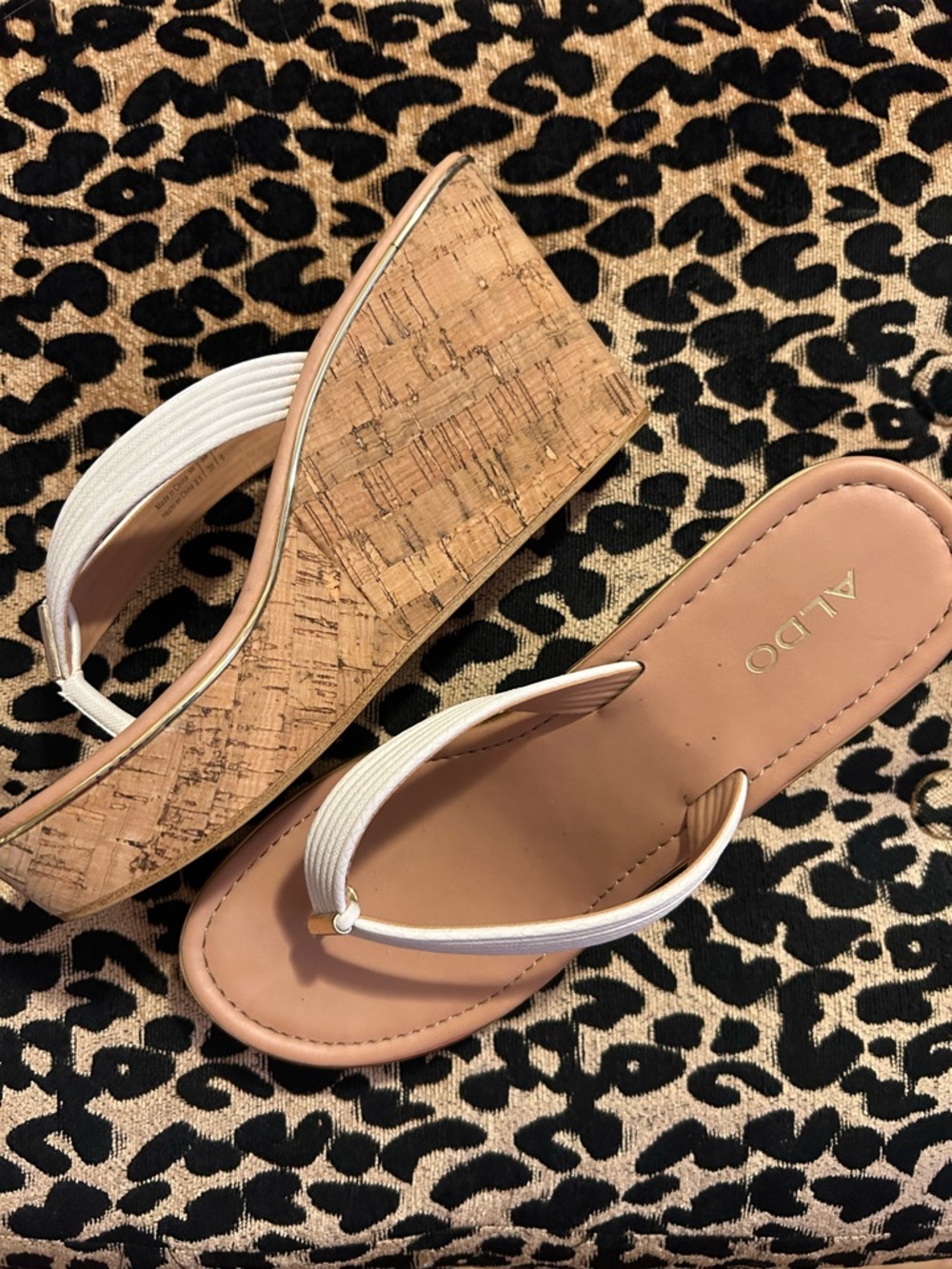 Aldo White Strappy Cork Wedge Sandals